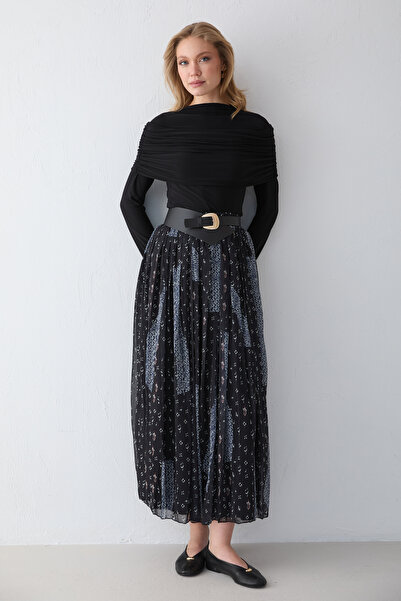 Melike Tatar Desenli Kemerli Etek 32-2747