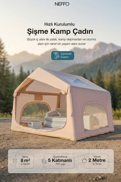 NEFFO 6 Kişilik 4 Mevsim Su Geçirmez Şişme Kamp Çadırı 210D Oxford Kumaş 8 M2...