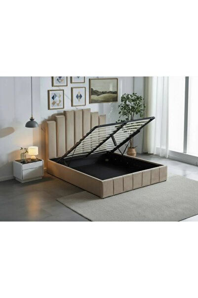 MarketMob Pat Cadiz 160x200 cm Catifea Bej cu Spațiu de Depozitare