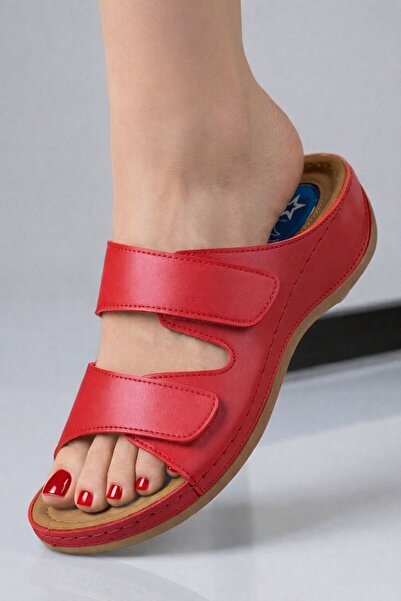 İncim Crvene ortopedske papuče za žene sa dvostrukim remenom, podržanim gel p...