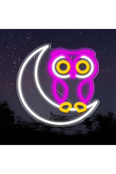 Slasa Moon Owl Neon Sign LED Light with 6mm Acrylic Base, 31x30cm Owl Decor
