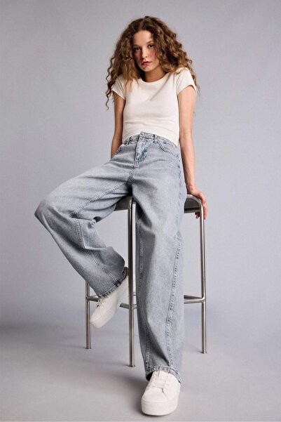 DeFacto Baggy Fit High Waist Long Jean Washed Trousers H1642Ax26Sm