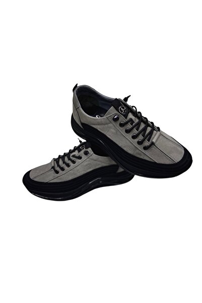 SULA حذاء كاجوال رجالي من الجلد المطاطي ذو أربطة من جلد النوبوك باللون الرماد...