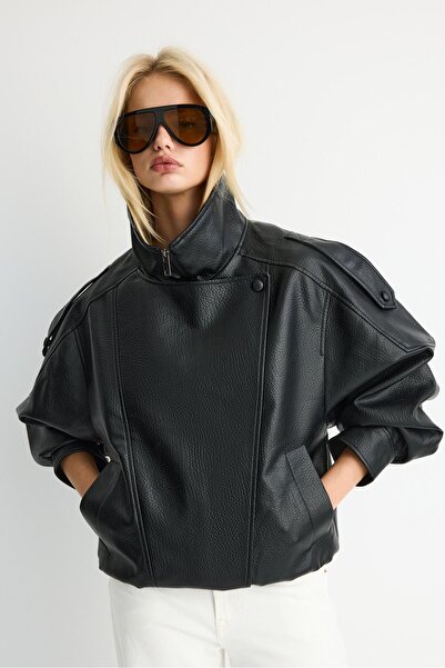 Stradivarius Oversize suni deri biker ceket