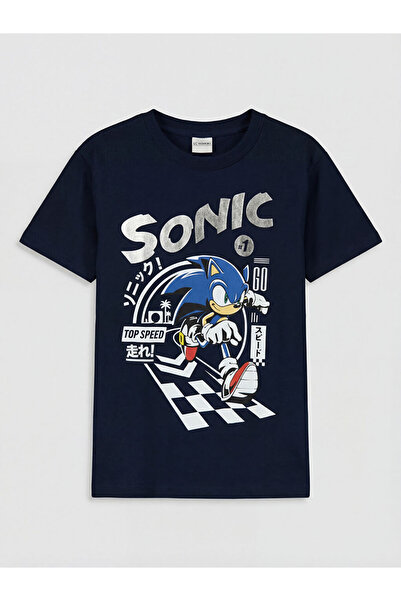 LC Waikiki تي شيرت للأولاد مطبوع عليه سونيك باللون الأزرق الداكن