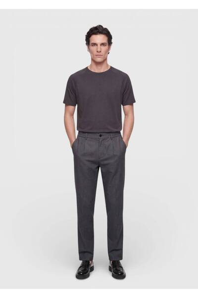 Ramsey Μαύρο ίσιο υφαντό Jogging Fit Casual 100% λινό παντελόνι