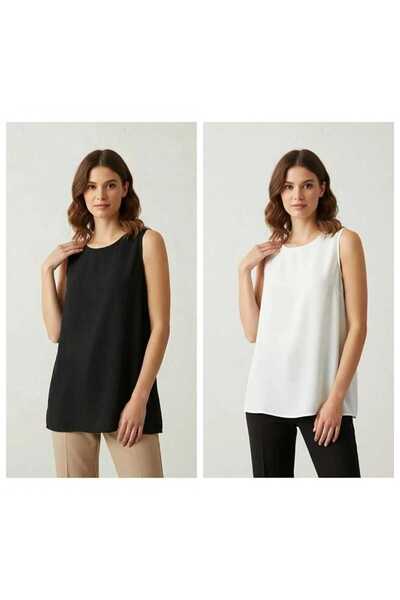 BETES Women's Hijab Sleeveless Ecru-Black 2-Pack Front Tulle Chiffon Lycra Un...