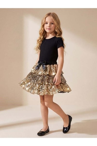 Zekids Girl's Layered Sequined Skirt