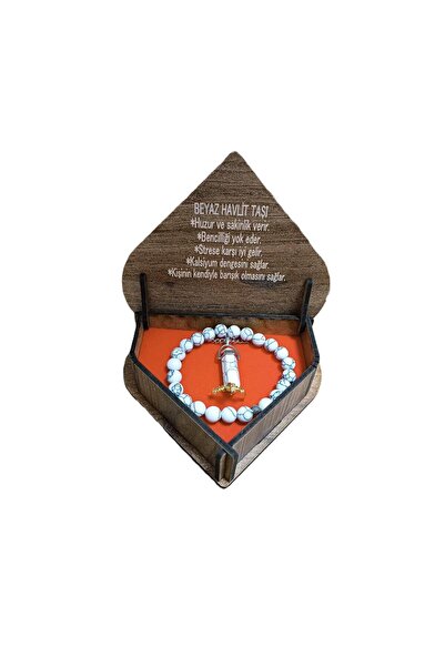 BEST PARTİ Best Heart-Shaped Wooden Box White Howlite Stone Bracelet-Necklace...