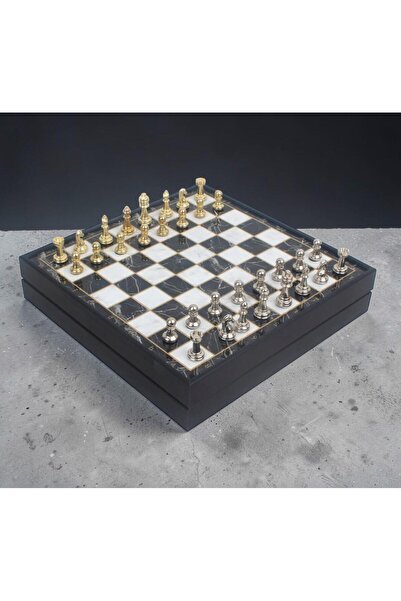 e-life shop طقم شطرنج معدني فاخر مع صندوق تخزين، مطلي بالكروم، تصميم كلاسيكي ...