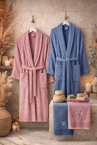 Casnack Umay 4-Piece Bathrobe Set with Head Towel