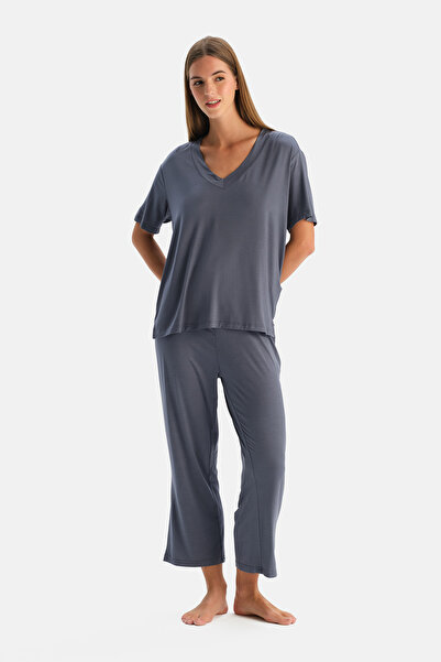 Dagi Σετ πιτζάμες με κοντό μανίκι Indigo, με λαιμόκοψη V, Modal Cool Touch T-...