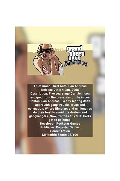 OEM Poster Infografic Grand Theft Auto: San Andreas, Joc Iconic, Carton Premi...