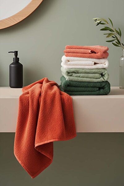 Rivaİstanbul Natural Colorful 5-Piece 100% Cotton Towel Set 50X90