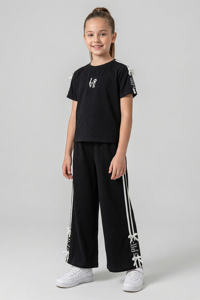 kinderos Κοριτσίστικο Σετ Δύο Τεμαχίων με Φιόγκο και Στάμπα, Φαρδιά Μπατζάκια...