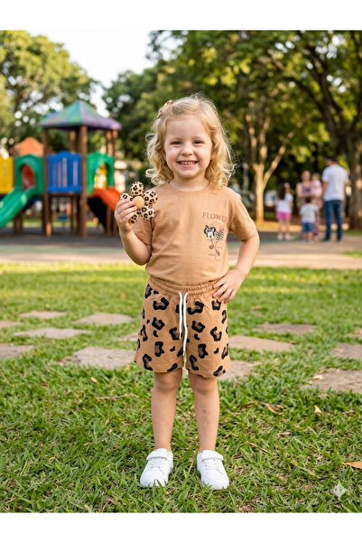 NURTOPU Girl's Shorts Set, Top and Bottom Set. Summer Short-Sleeved Set. % Co...