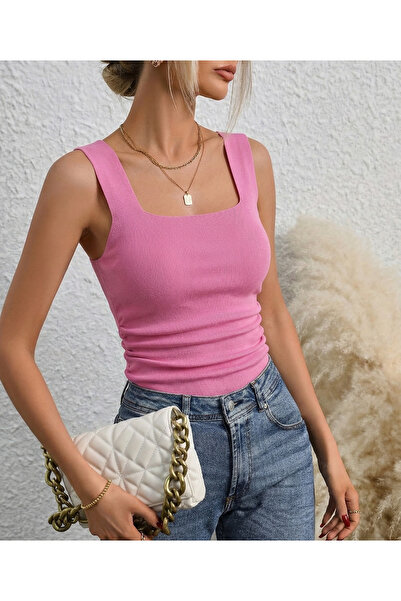 YUSUF CAN KARATAŞ KARATAŞ GİYİM Women's Pink Color Thick Strap Knitwear Crop ...