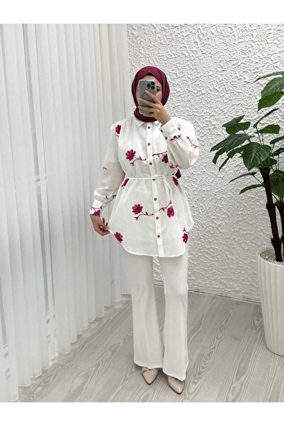 Queyla DESENLİ KETEN GÖMLEK