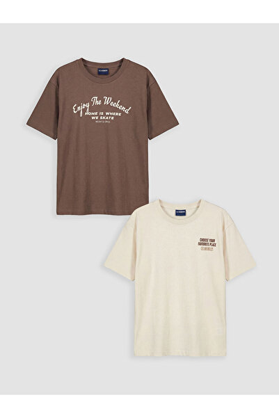 LC Waikiki Güli̇s Gi̇yi̇m^New Season Brown Printed Boys' T-Shirt 2-Pack