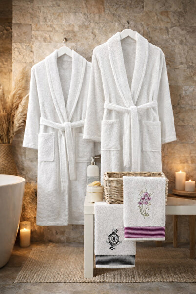 Casnack Umay 4-Piece Bathrobe Set with Head Towel