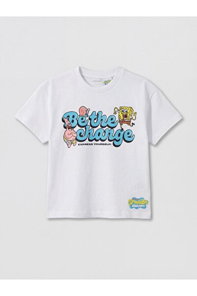 LC Waikiki تي شيرت أبيض مطبوع عليه سبونج بوب للأولاد