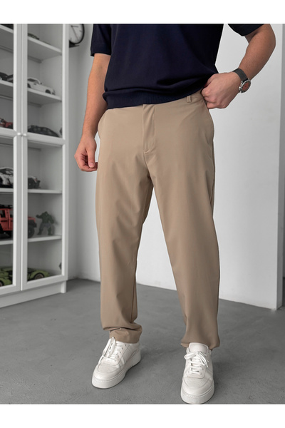 BYBASICMAN Pantaloni din țesătură bej cu croială regulară TW-7083