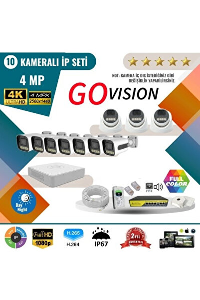 Go Vision 10'lu 4MP 4K Ultra HD IP Güvenlik Kamera Seti (Gece Görüşlü, Dış Me...