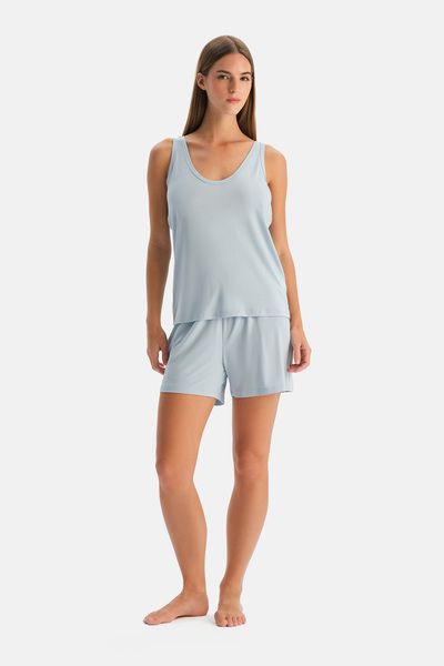 Dagi Ανοιχτό μπλε σετ σορτς με λαιμόκοψη V και δροσερό ύφασμα Modal