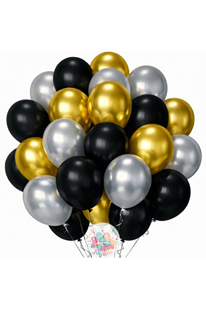 Joyane Black Gold Silver Metallic Balloon Set |   24 Piece a Quality Balloon,...
