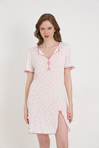 ELİTOL Jacquard Viscose Bowknot Slit Women's Tunic