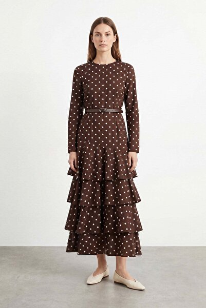 Loreen Women's Polka Dot Detailed Layered Dress -20769Elb - Brown