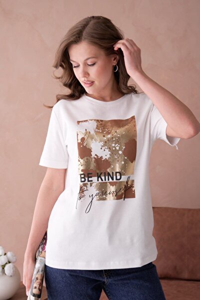 Arbucky Women's Crew Neck Printed Basic Tshirt