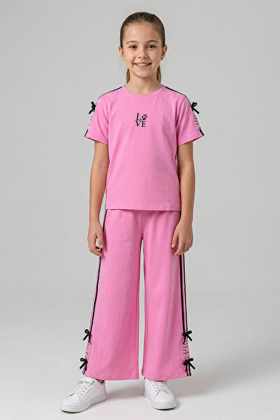 kinderos Κοριτσίστικο Σετ Δύο Τεμαχίων με Φιόγκο και Στάμπα, Φαρδιά Μπατζάκια...