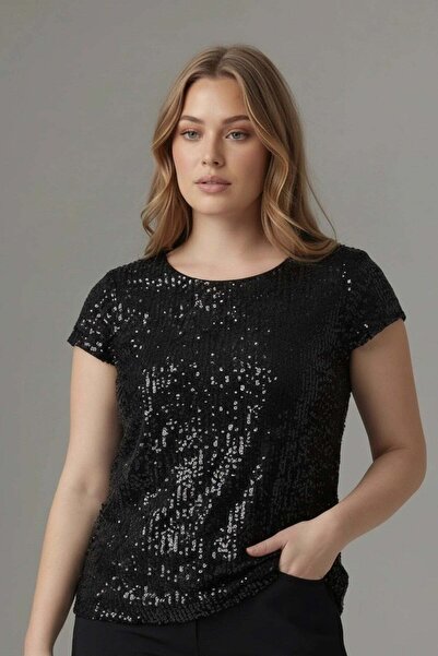 RMG Bluză cu mânecă scurtă și paiete, mărime mare