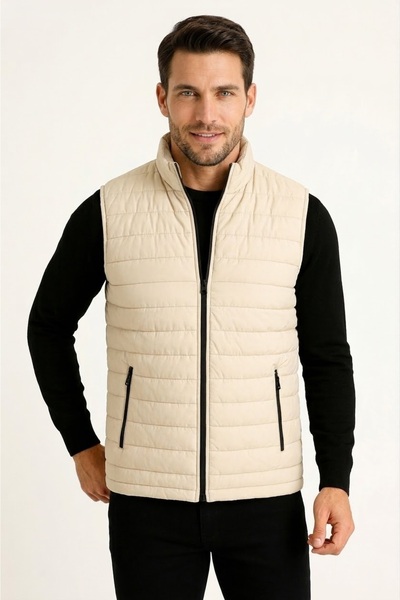 viyamen Ανδρικό φουσκωτό γιλέκο με επένδυση, αδιάβροχο, με τσέπες με φερμουάρ...