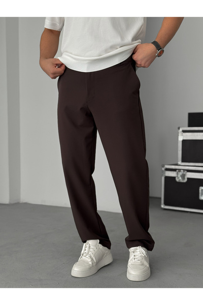 BYBASICMAN Pantaloni maro din țesătură cu croială regulară TW-7083