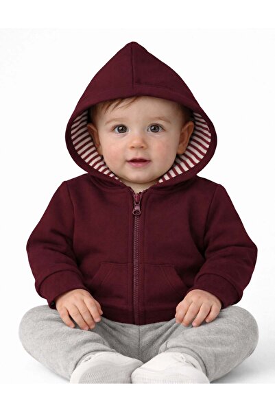 OrganicKid Cranberry Bebek Bordo Kapüşonlu Sweatshirt