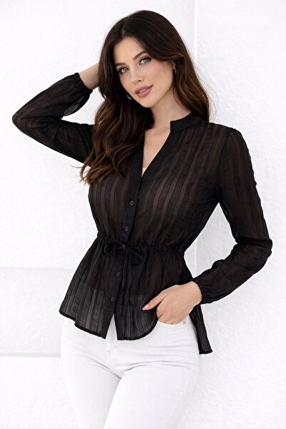 CARLA MARA بلوزة هاكيم ياكا بزر على شكل حرف V باللون الأسود