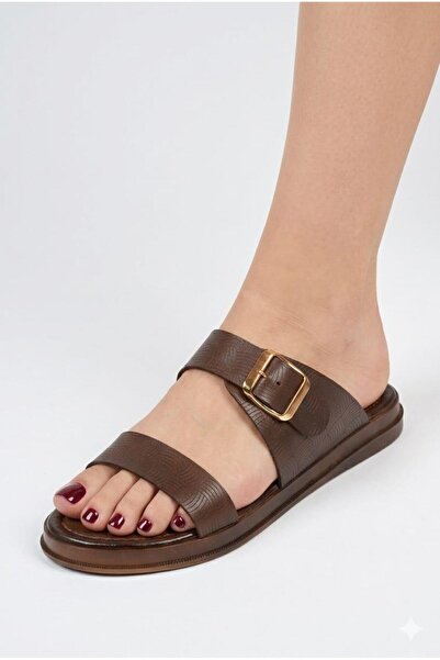 Biocomfort Women's Genuine Leather Laser Patterned Brown Buckle Anatomical So...