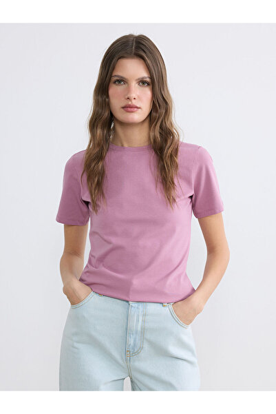 LC Waikiki Γυναικείο μπλουζάκι LCW EVERYDAY Pink Crew Neck