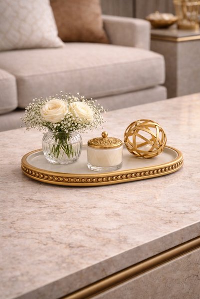 Sabletscrafts Decorative Oval Tray Antique Gold 25 cm Handmade Elegant Bathroom & Jewelry Organizer Presentation Tray