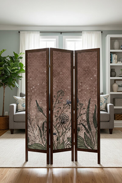 Artavessa Premium Ahşap Çerçeveli 3 Kanatlı Kanvas Paravan - Modern Desenli S...