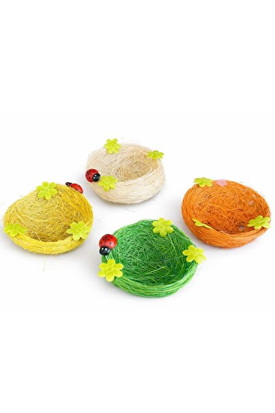 Bsr Set of 4 mini Easter baskets, different colors, artificial grass, 6.5x2.5 cm