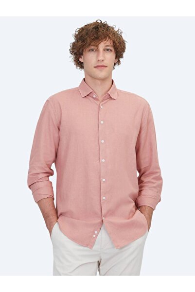 Kip Dusty Rose Plain Regular Fit Woven Casual Cotton Blend Shirt