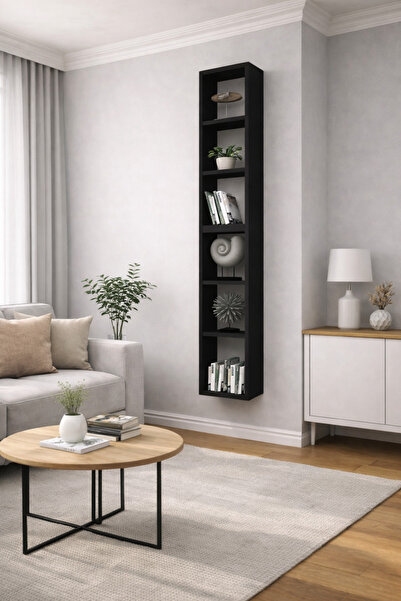 Dekormer Design Duvar Rafı Kitaplık Dikey Hediye Rafı Mobilya Takım Siyah