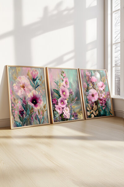 STARYUNA Wooden Framed Floral Themed Triple Painting Set Ucyuna598