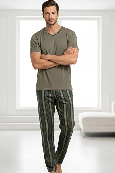 Jiber Haki V Yaka Kısa Kol Modal Takım