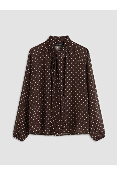 LC Waikiki Plus Size Brown Scarf Collar Polka Dot Blouse by Güli̇s Gi̇yi̇m