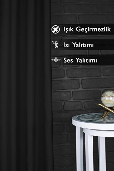BERMUDA Blackout Işık Geçirmez Fon Perde SİYAH Pilesiz -Büzgülü Ekstrafor- Ka...