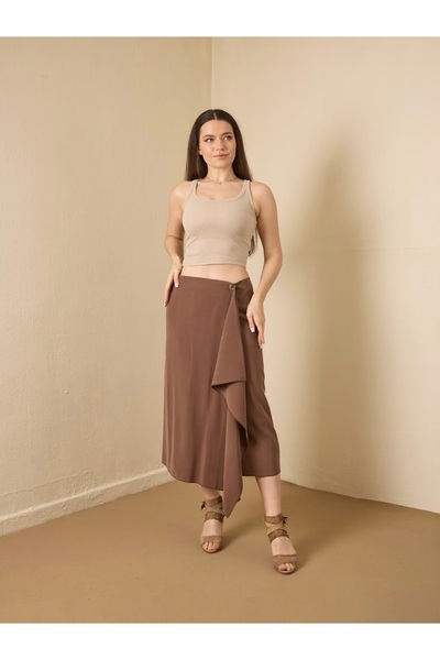 S.Y Collection Midi Length Skirt with Valon Detail on the Front